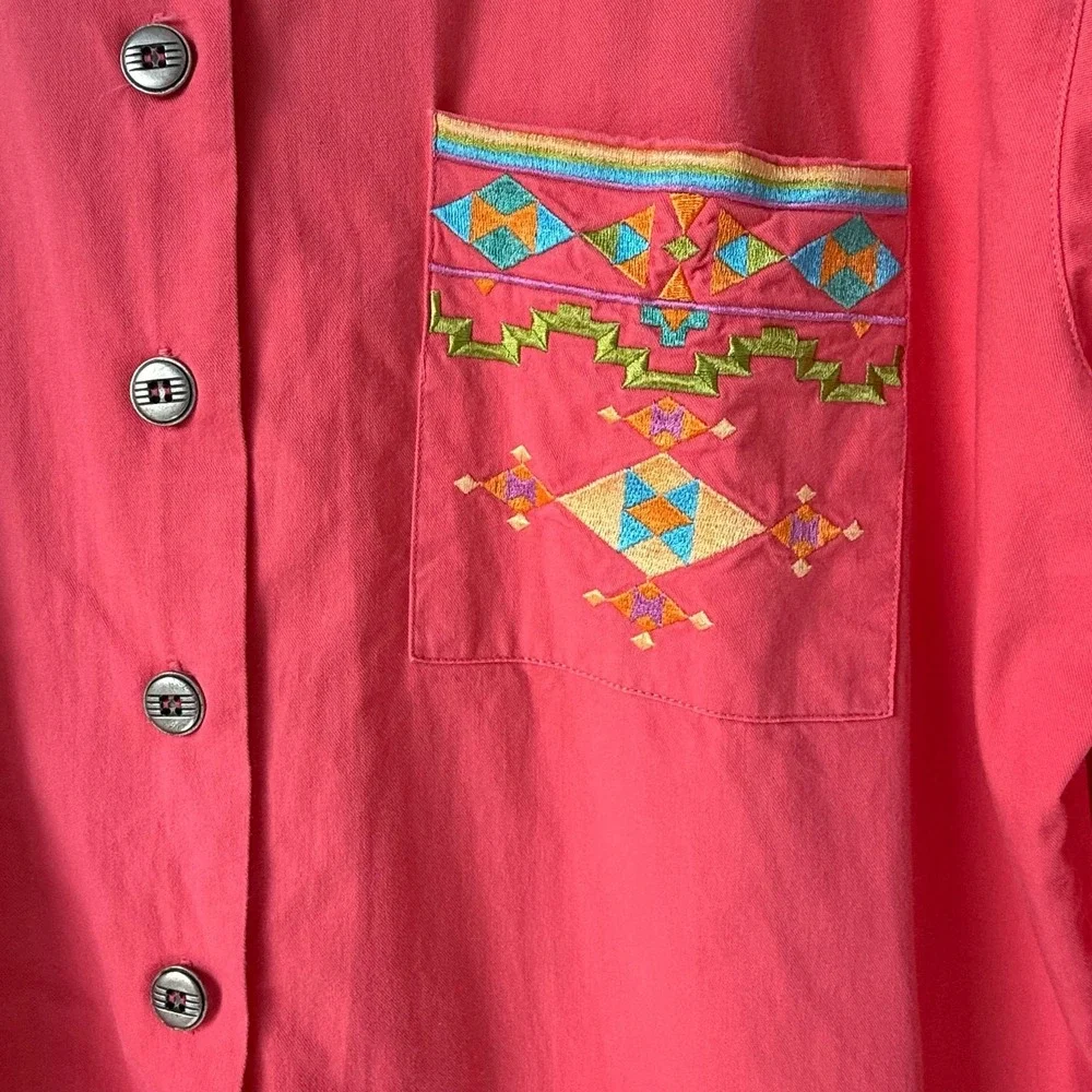 Vtg IB Diffusion Womens Western Shirt Plus 22W Coral Colorful Embroidery Cowgirl